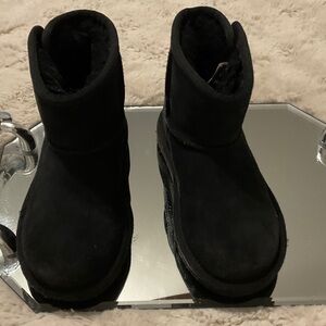 UGG Kids Black Plush-Lined Short Boots